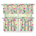 Girly Spring Flower Pattern Print 3 Piece Kitchen Curtains