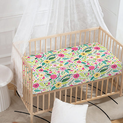 Girly Spring Flower Pattern Print Baby Crib Sheet
