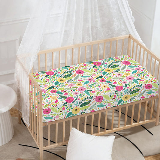 Girly Spring Flower Pattern Print Baby Crib Sheet