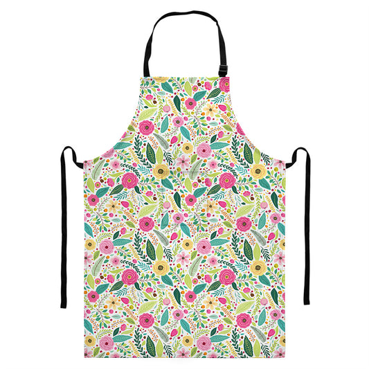 Girly Spring Flower Pattern Print Bib Apron With Pocket