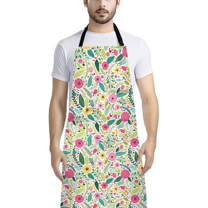 Girly Spring Flower Pattern Print Bib Apron With Pocket