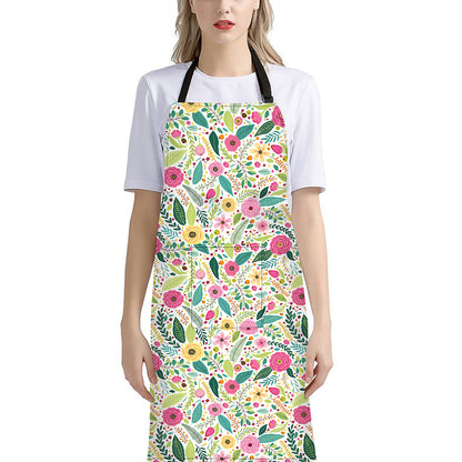 Girly Spring Flower Pattern Print Bib Apron With Pocket