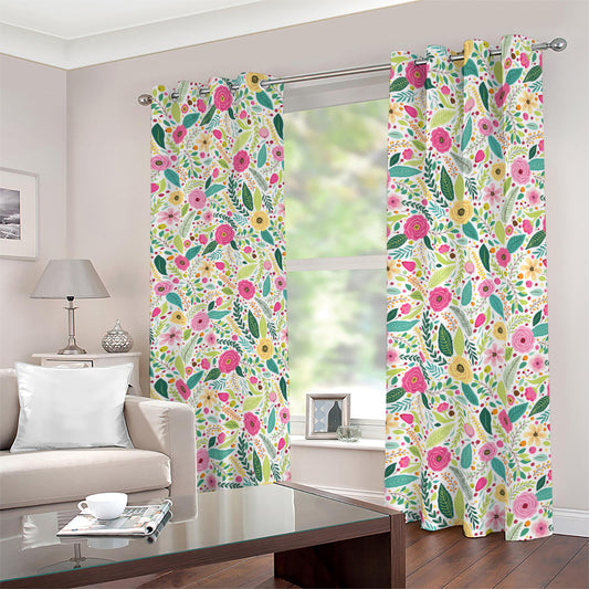 Girly Spring Flower Pattern Print Blackout Grommet Curtains