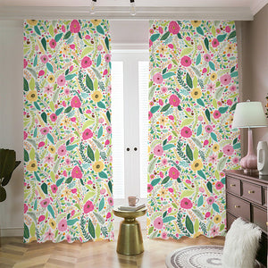 Girly Spring Flower Pattern Print Blackout Pencil Pleat Curtains