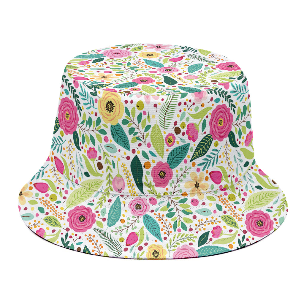 Girly Spring Flower Pattern Print Bucket Hat