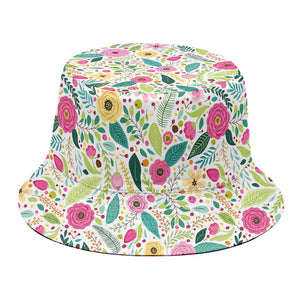 Girly Spring Flower Pattern Print Bucket Hat