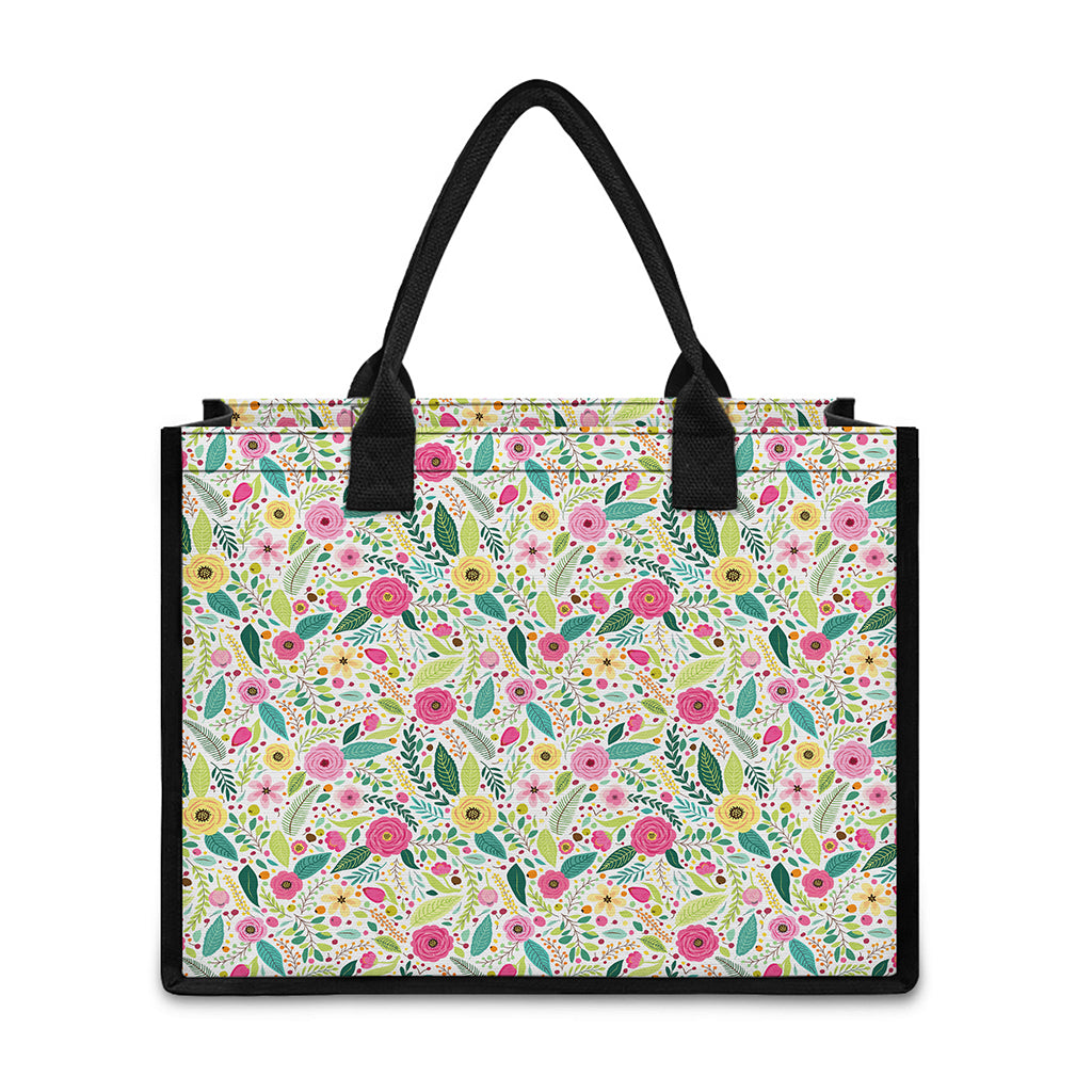 Girly Spring Flower Pattern Print Canvas Tote Bag