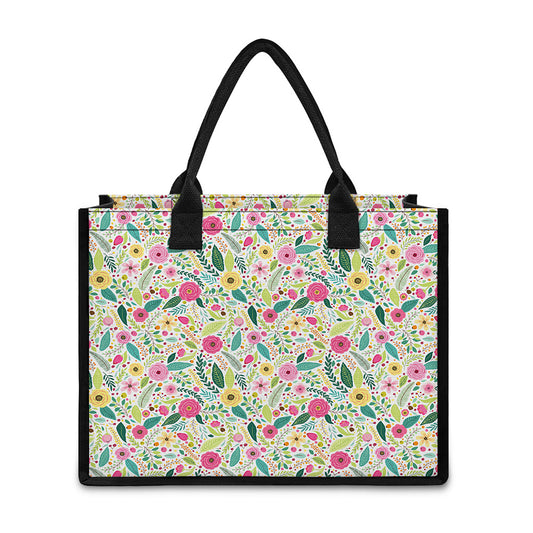 Girly Spring Flower Pattern Print Canvas Tote Bag