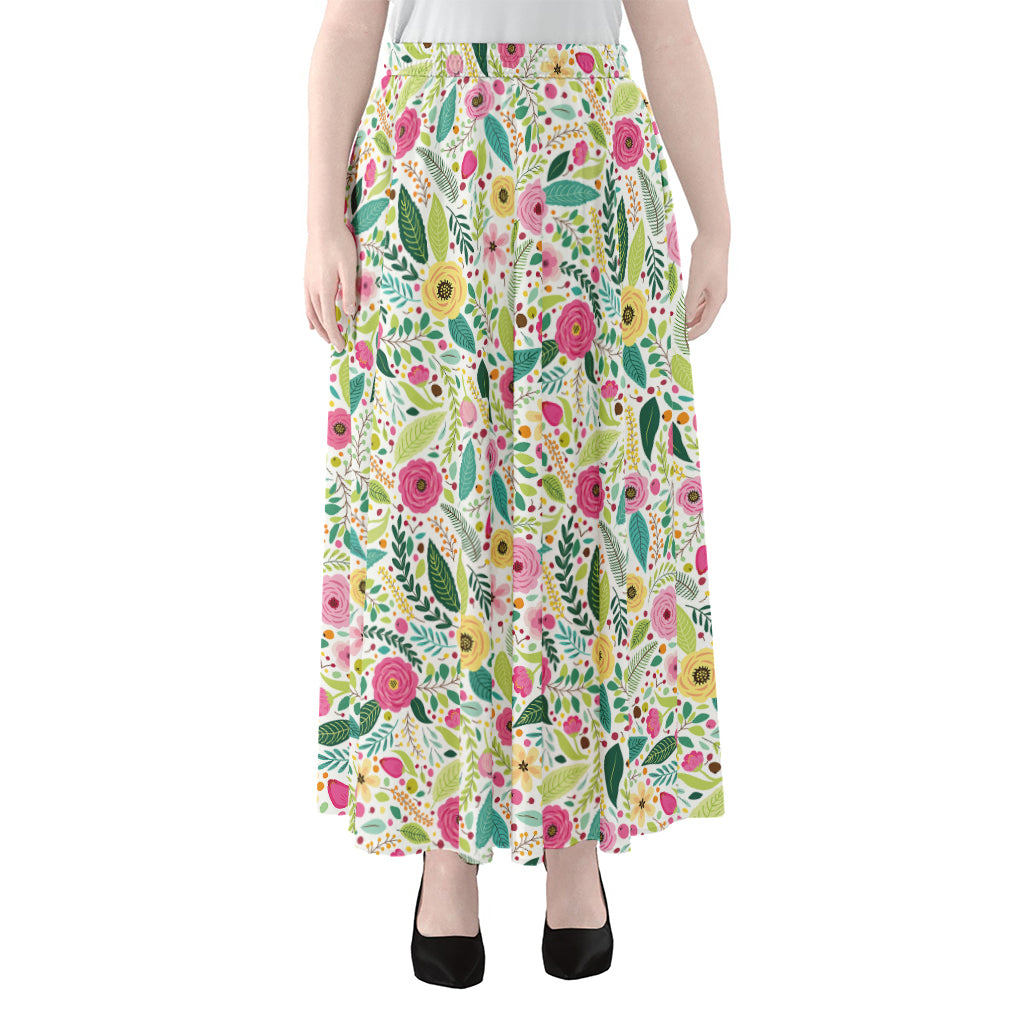 Girly Spring Flower Pattern Print Chiffon Maxi Skirt