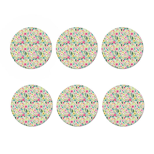 Girly Spring Flower Pattern Print Coaster Set