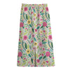 Girly Spring Flower Pattern Print Cotton Front Slit Maxi Skirt