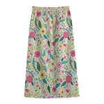 Girly Spring Flower Pattern Print Cotton Front Slit Maxi Skirt