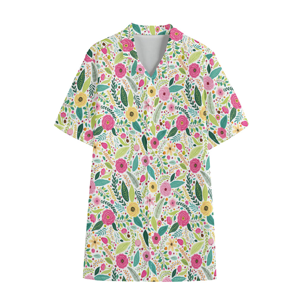 Girly Spring Flower Pattern Print Cotton Hawaiian Shirt