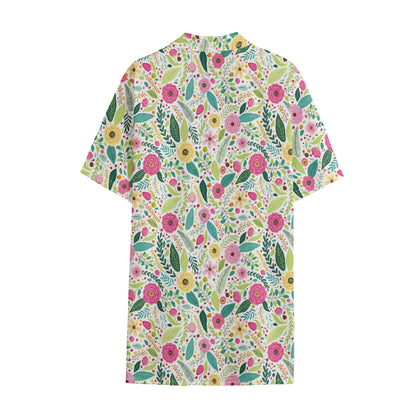Girly Spring Flower Pattern Print Cotton Hawaiian Shirt