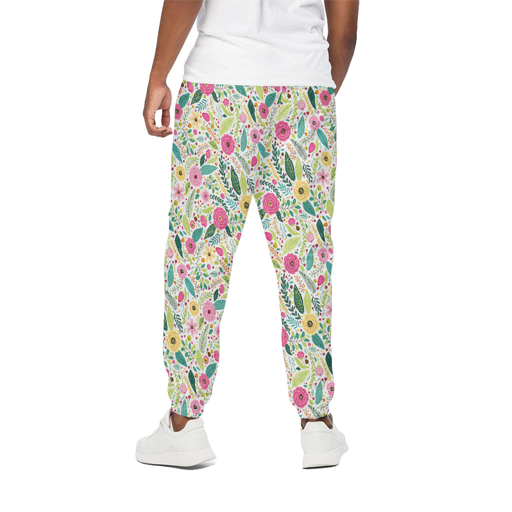 Girly Spring Flower Pattern Print Cotton Pants