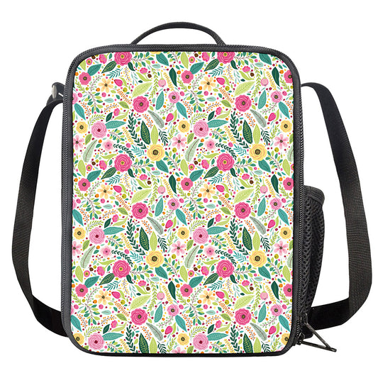 Girly Spring Flower Pattern Print Crossbody Lunch Bag