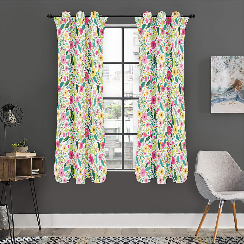 Girly Spring Flower Pattern Print Curtain