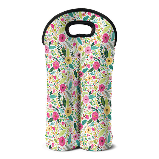 Girly Spring Flower Pattern Print Double Neoprene Wine Tote