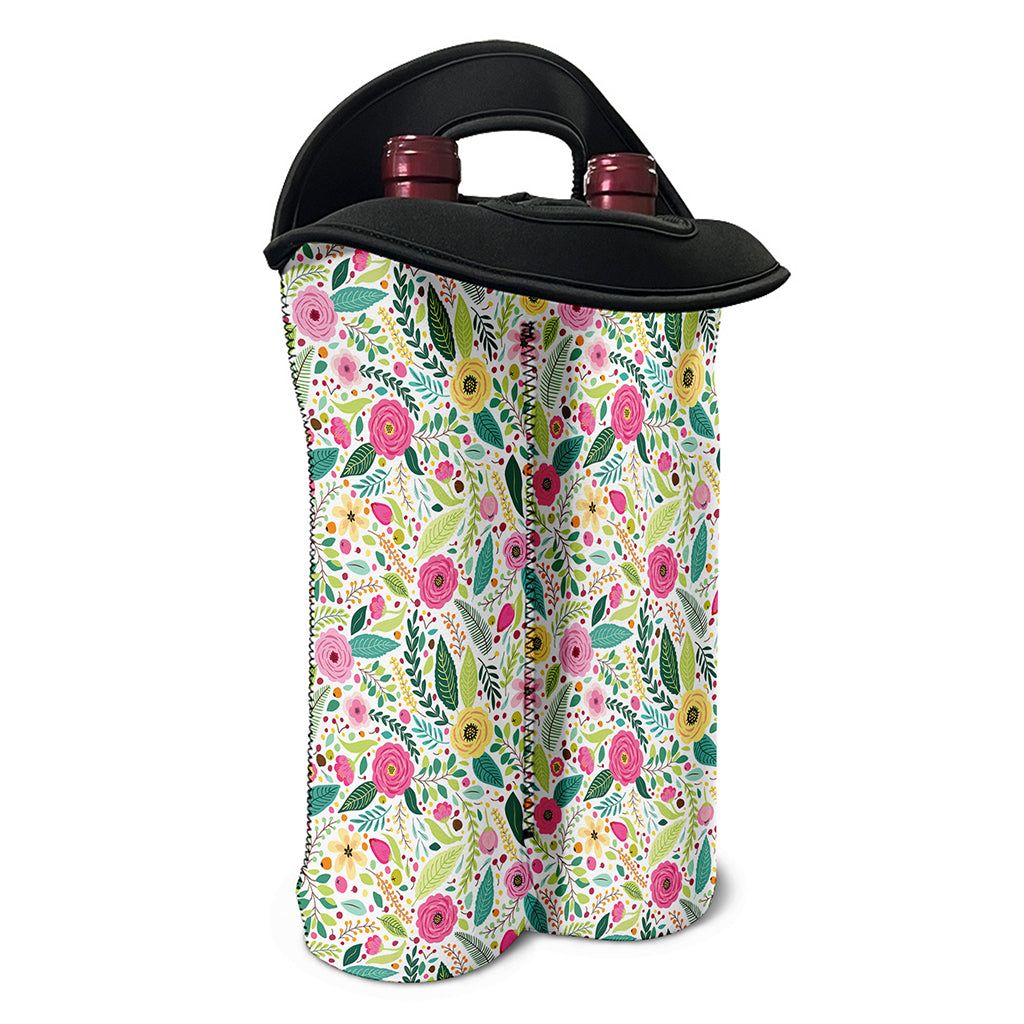Girly Spring Flower Pattern Print Double Neoprene Wine Tote