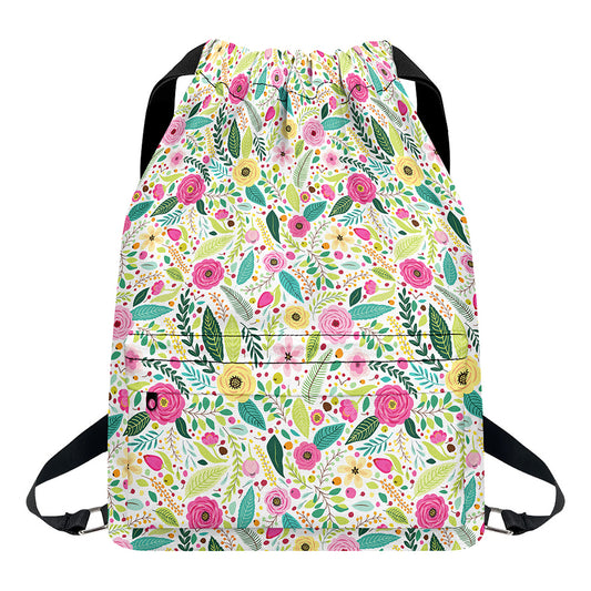 Girly Spring Flower Pattern Print Drawstring Backpack