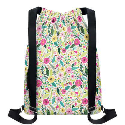 Girly Spring Flower Pattern Print Drawstring Backpack
