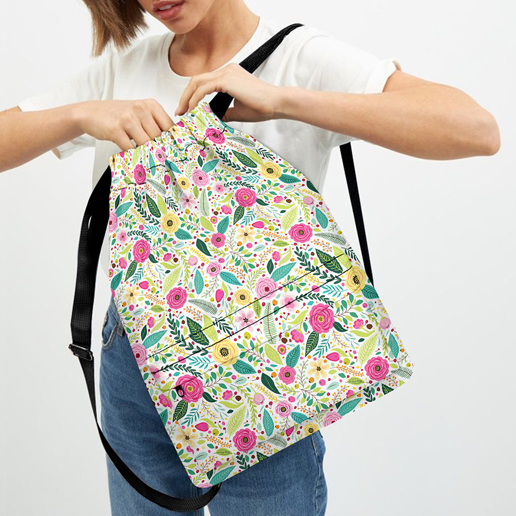 Girly Spring Flower Pattern Print Drawstring Backpack
