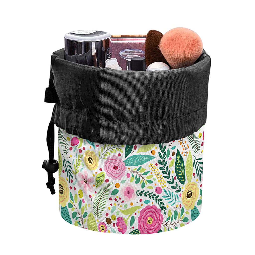 Girly Spring Flower Pattern Print Drawstring Makeup Bag