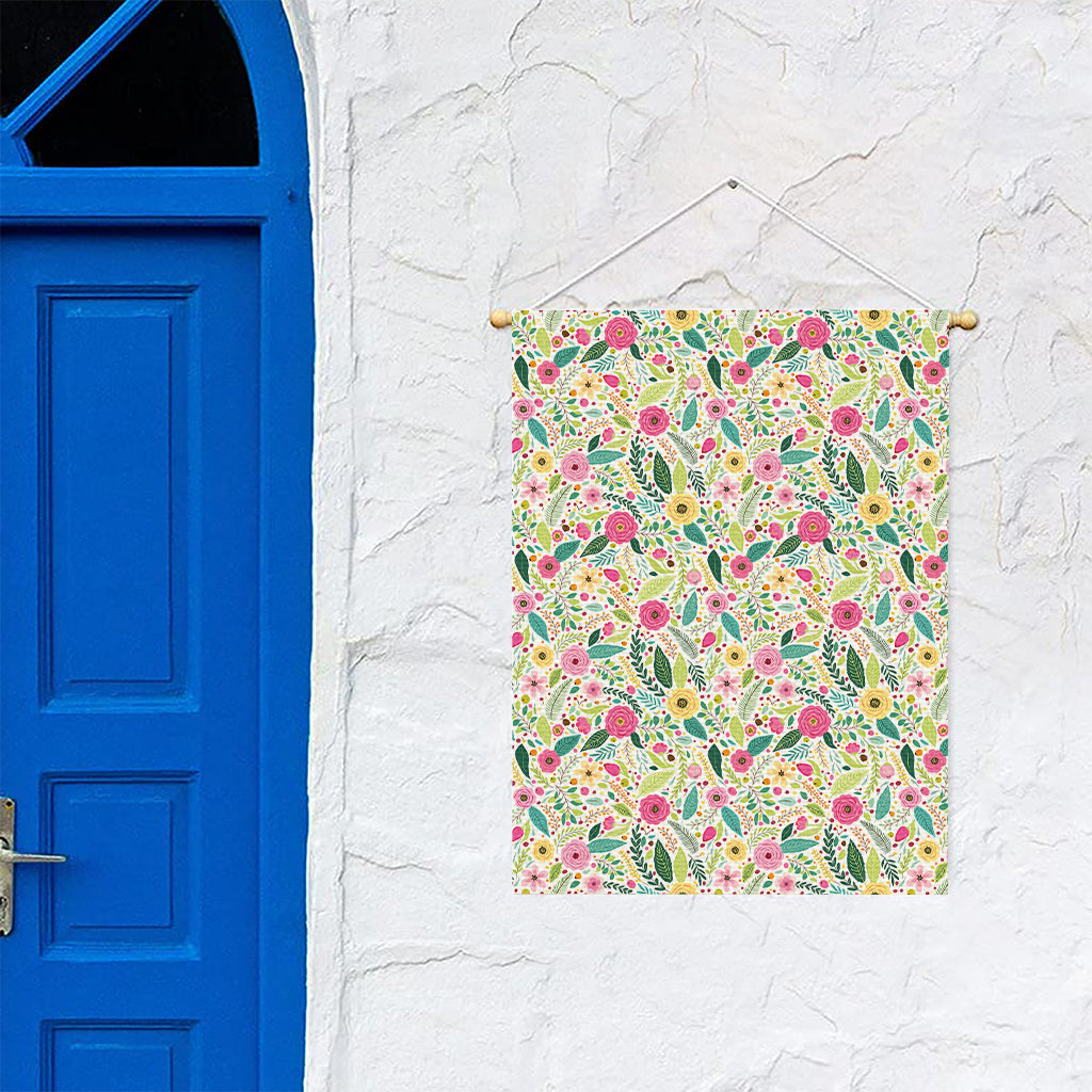 Girly Spring Flower Pattern Print Garden Flag