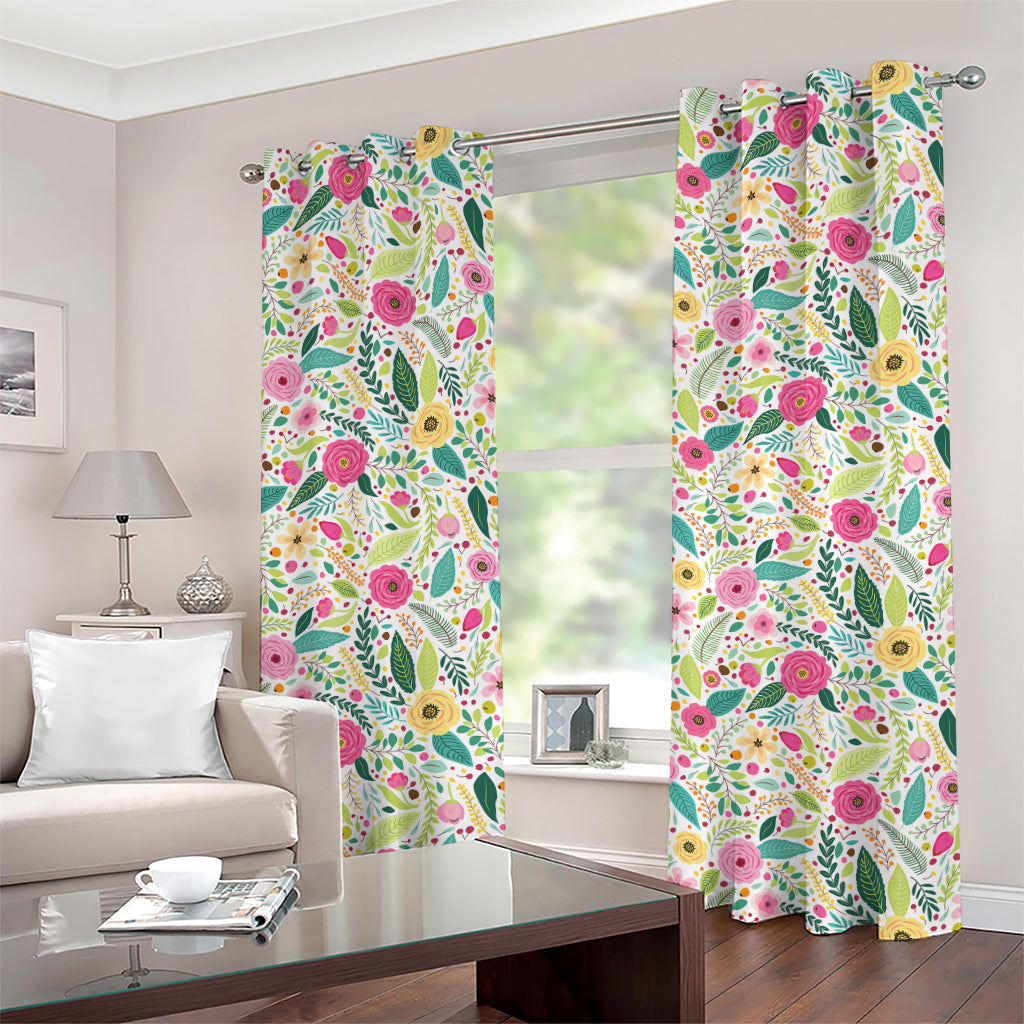 Girly Spring Flower Pattern Print Grommet Curtains