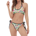 Girly Spring Flower Pattern Print Halter Scoop Tie Side Bikini
