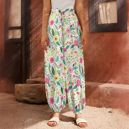 Girly Spring Flower Pattern Print Harem Pants