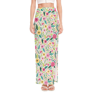 Girly Spring Flower Pattern Print High Slit Maxi Skirt