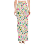 Girly Spring Flower Pattern Print High Slit Maxi Skirt