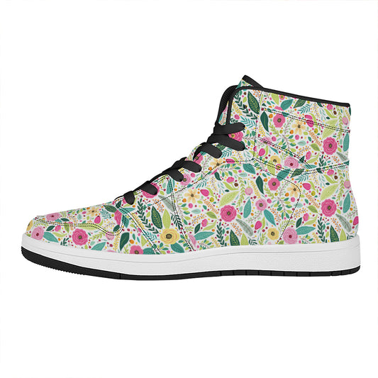 Girly Spring Flower Pattern Print High Top Leather Sneakers