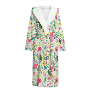 Girly Spring Flower Pattern Print Hooded Bathrobe