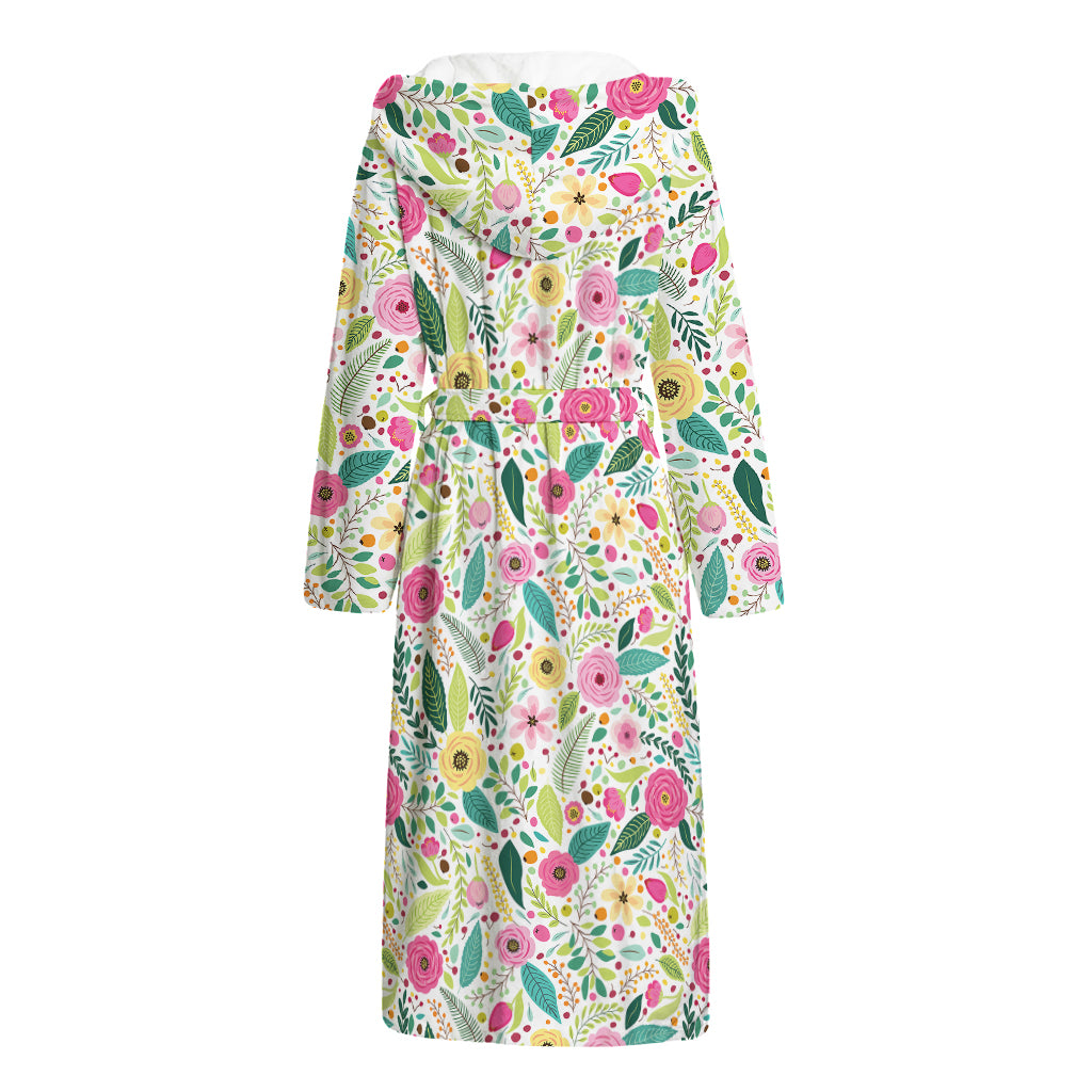 Girly Spring Flower Pattern Print Hooded Bathrobe