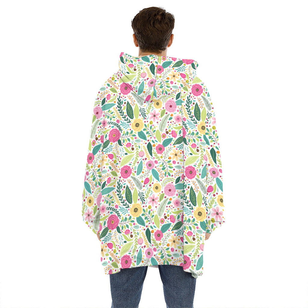Girly Spring Flower Pattern Print Hoodie Blanket