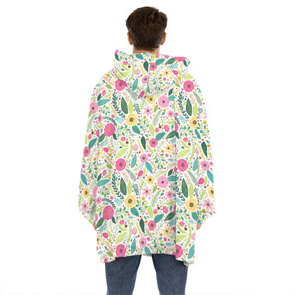 Girly Spring Flower Pattern Print Hoodie Blanket