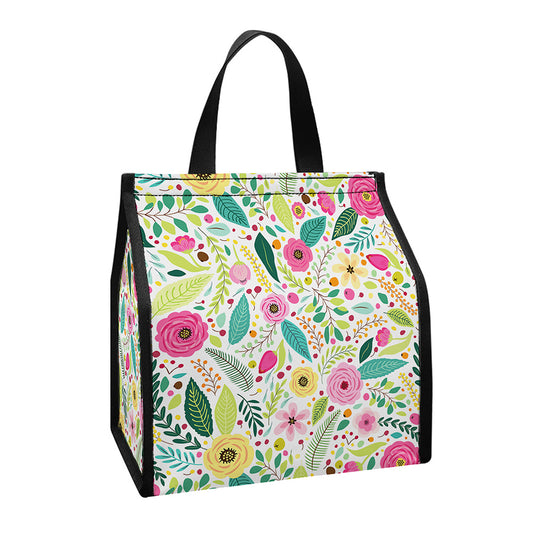 Girly Spring Flower Pattern Print Insulated Lunch Tote
