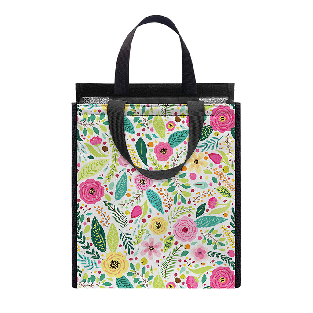 Girly Spring Flower Pattern Print Insulated Lunch Tote