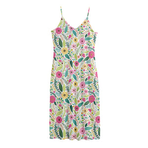 Girly Spring Flower Pattern Print Jersey Midi Cami Dress