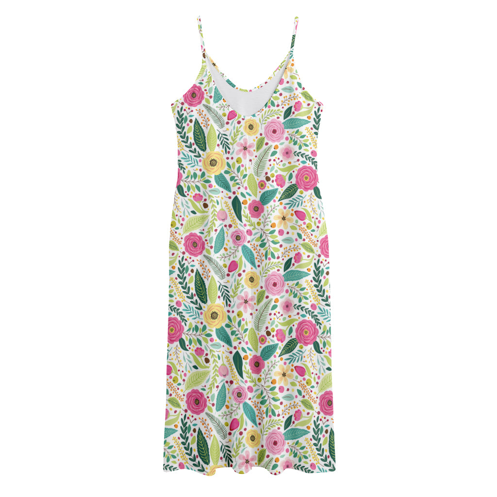 Girly Spring Flower Pattern Print Jersey Midi Cami Dress