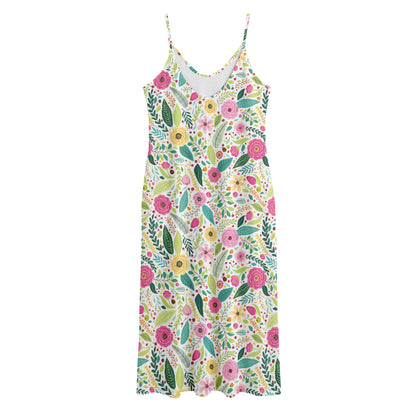 Girly Spring Flower Pattern Print Jersey Midi Cami Dress
