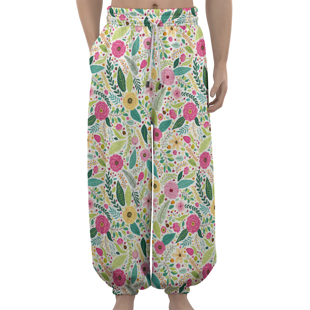 Girly Spring Flower Pattern Print Lantern Pants