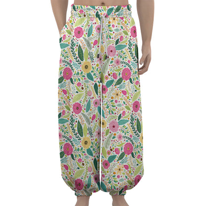 Girly Spring Flower Pattern Print Lantern Pants