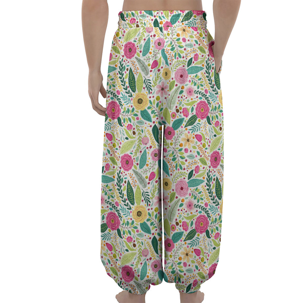 Girly Spring Flower Pattern Print Lantern Pants