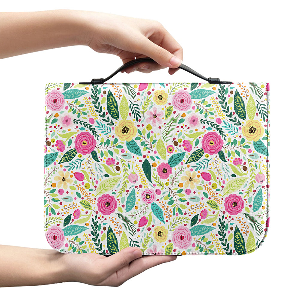 Girly Spring Flower Pattern Print Leather Bible Cover