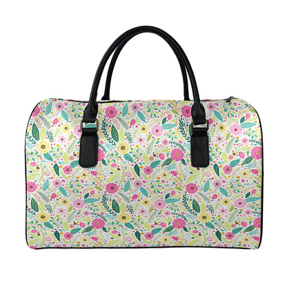 Girly Spring Flower Pattern Print Leather Duffle Bag