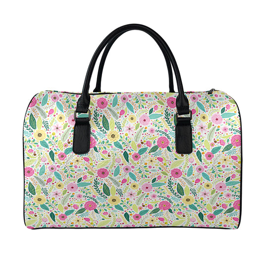 Girly Spring Flower Pattern Print Leather Duffle Bag