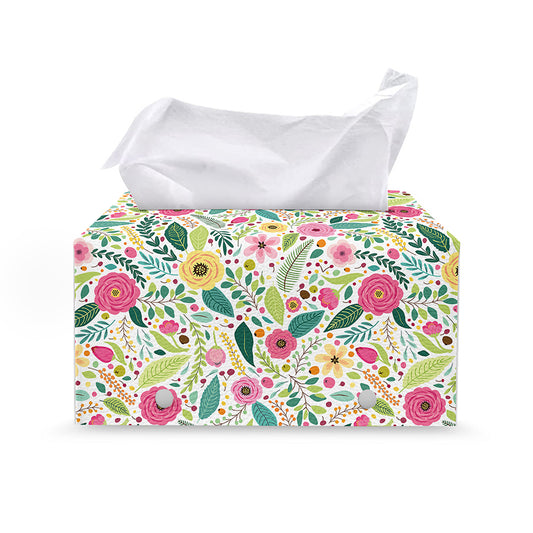 Girly Spring Flower Pattern Print Leather Tissue Box Cover